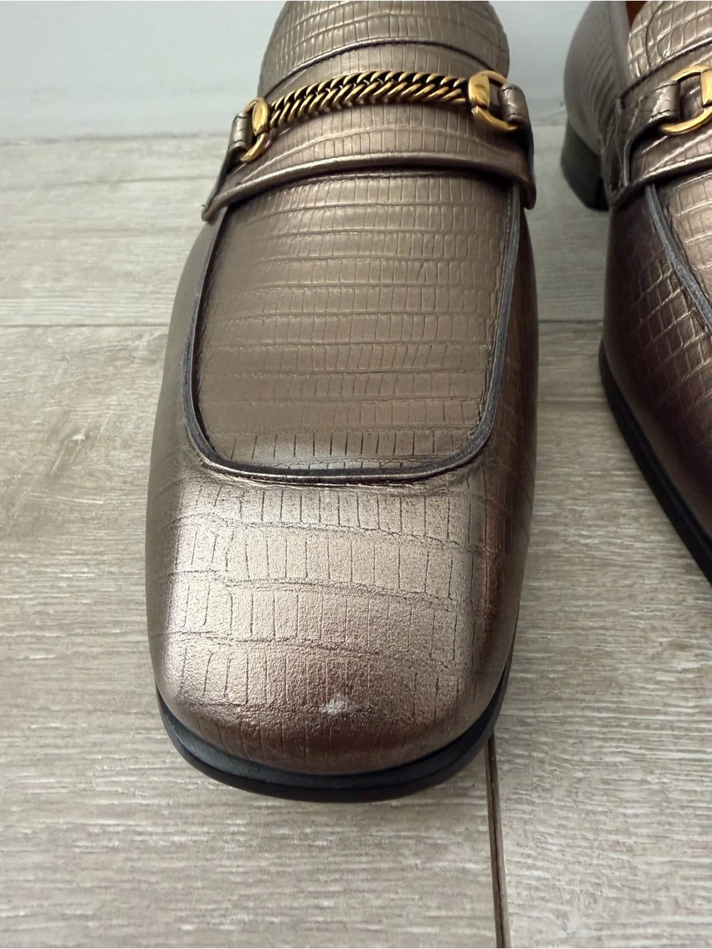 Tom Ford light gold Embossed Leather Bit Loafers men 11.5